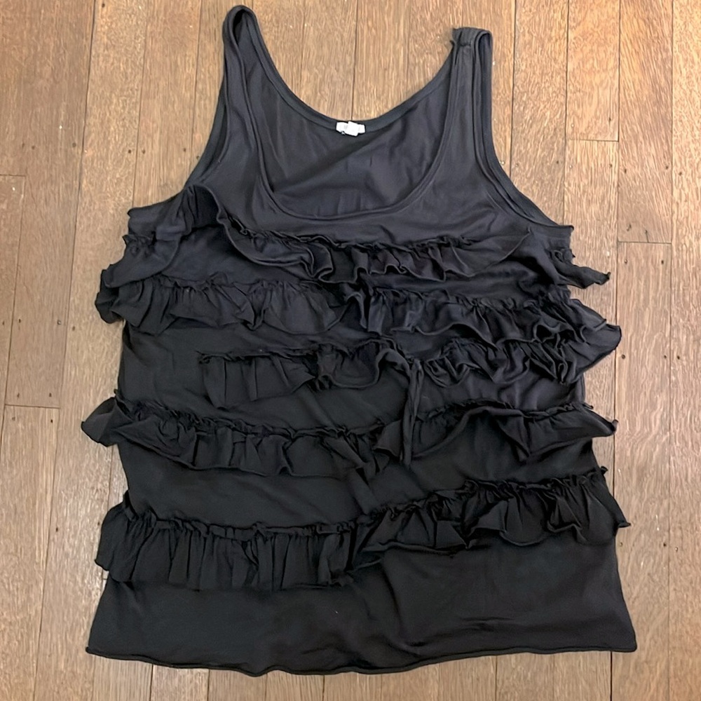 J Crew vintage 2005 charcoal great ruffle tank medium INSANELY SOFT, great cond